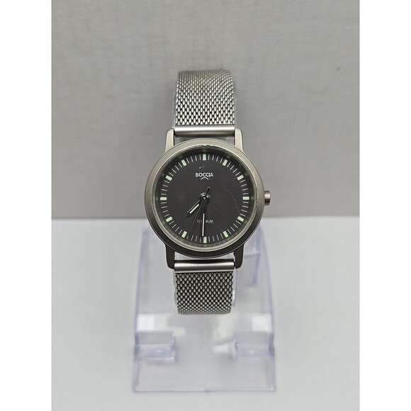 Boccia Titanium Swiss Quartz Black Dial Titanium Mesh Band 5 Bar New Battery main image 4